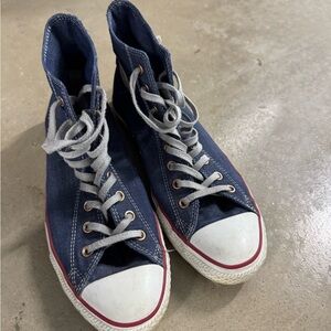 Converse Navy Denim Canvas High-Tops with White and Red Accents